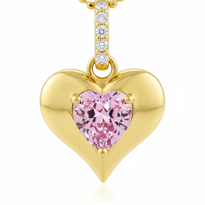 Macro pink heart stone and gold detail