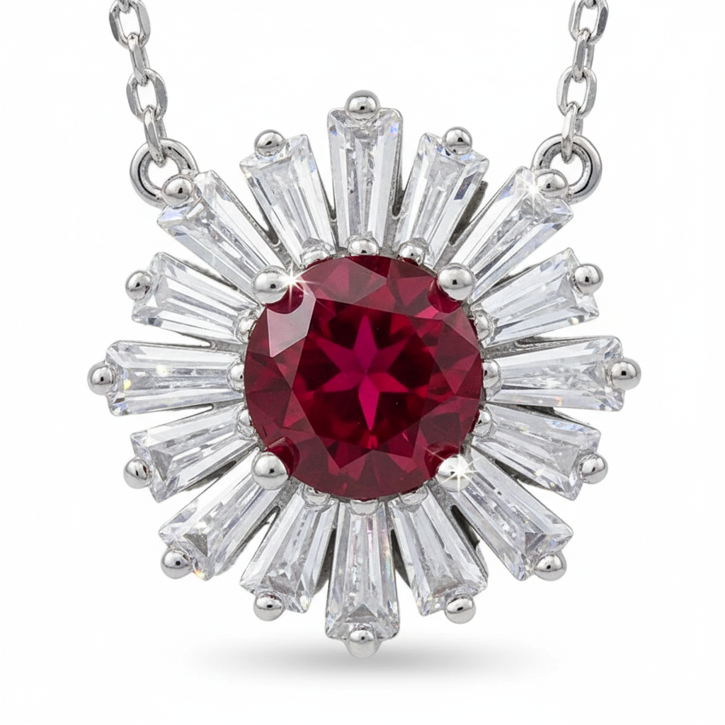 Macro ruby and baguette crystal detail