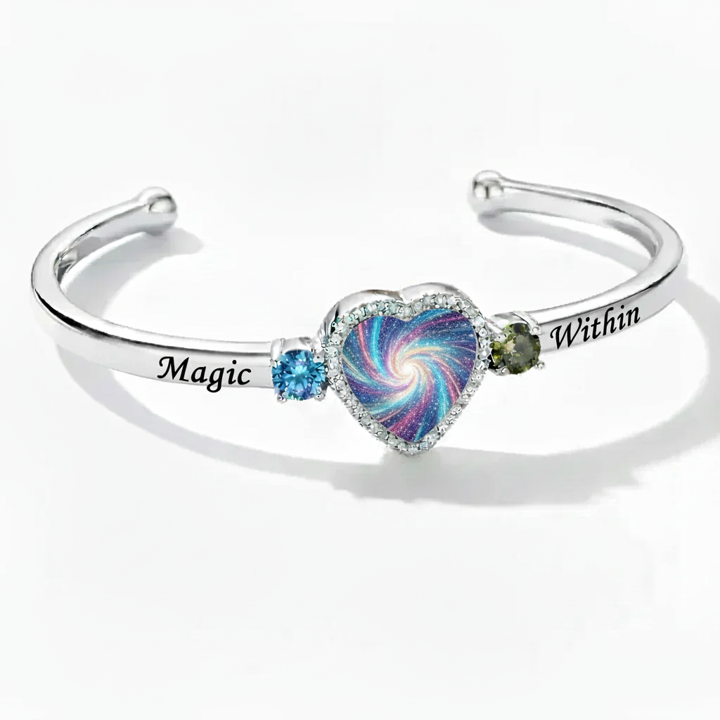 Delicate Heart Locket Bangle — Adjustable Fit, Timeless Sparkle B4008