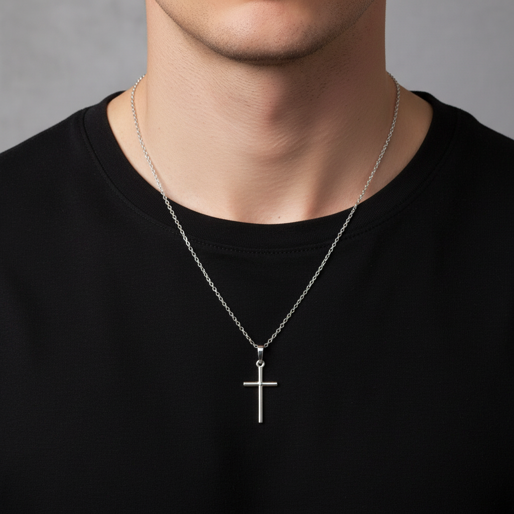 Man Wearing Cross Necklace