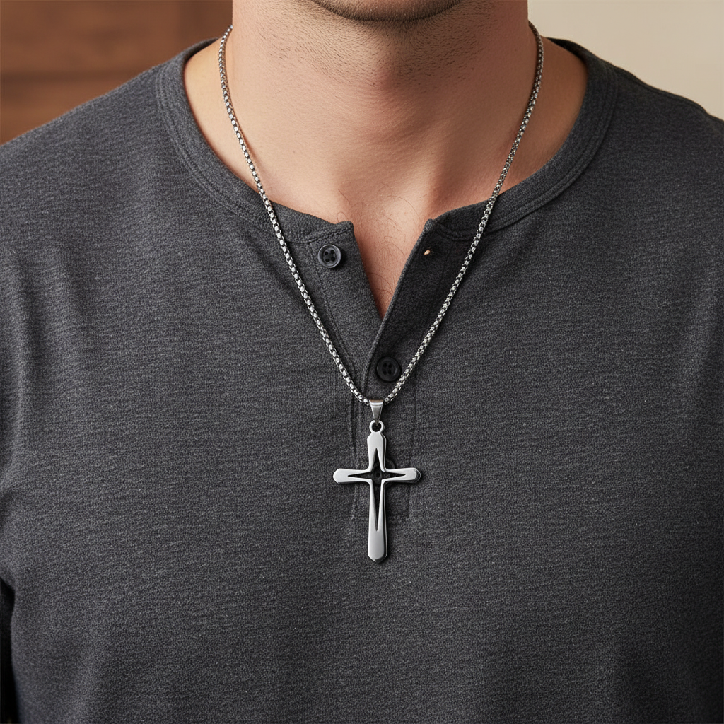 Man Wearing Cross Necklace