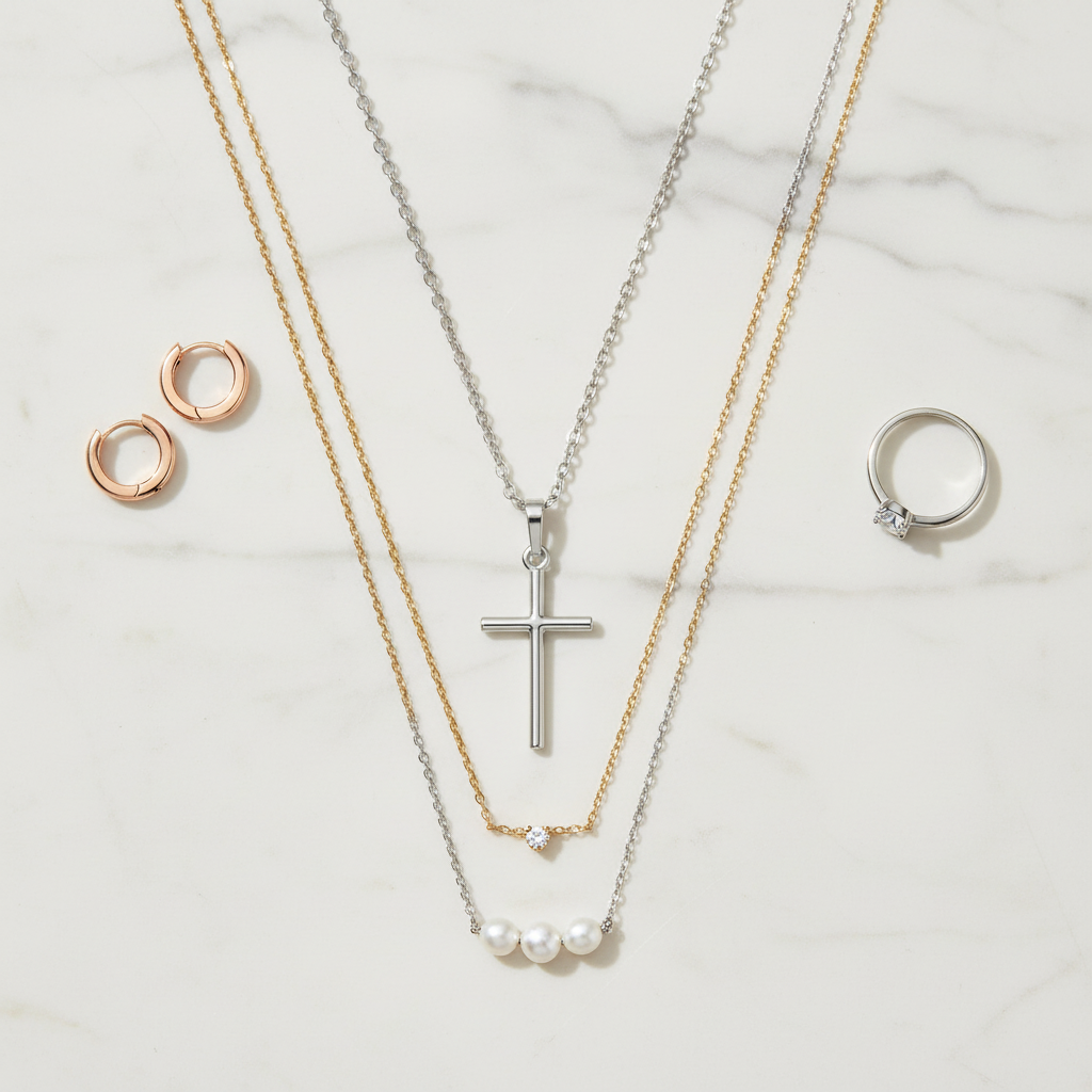 Necklace Layering Flat Lay