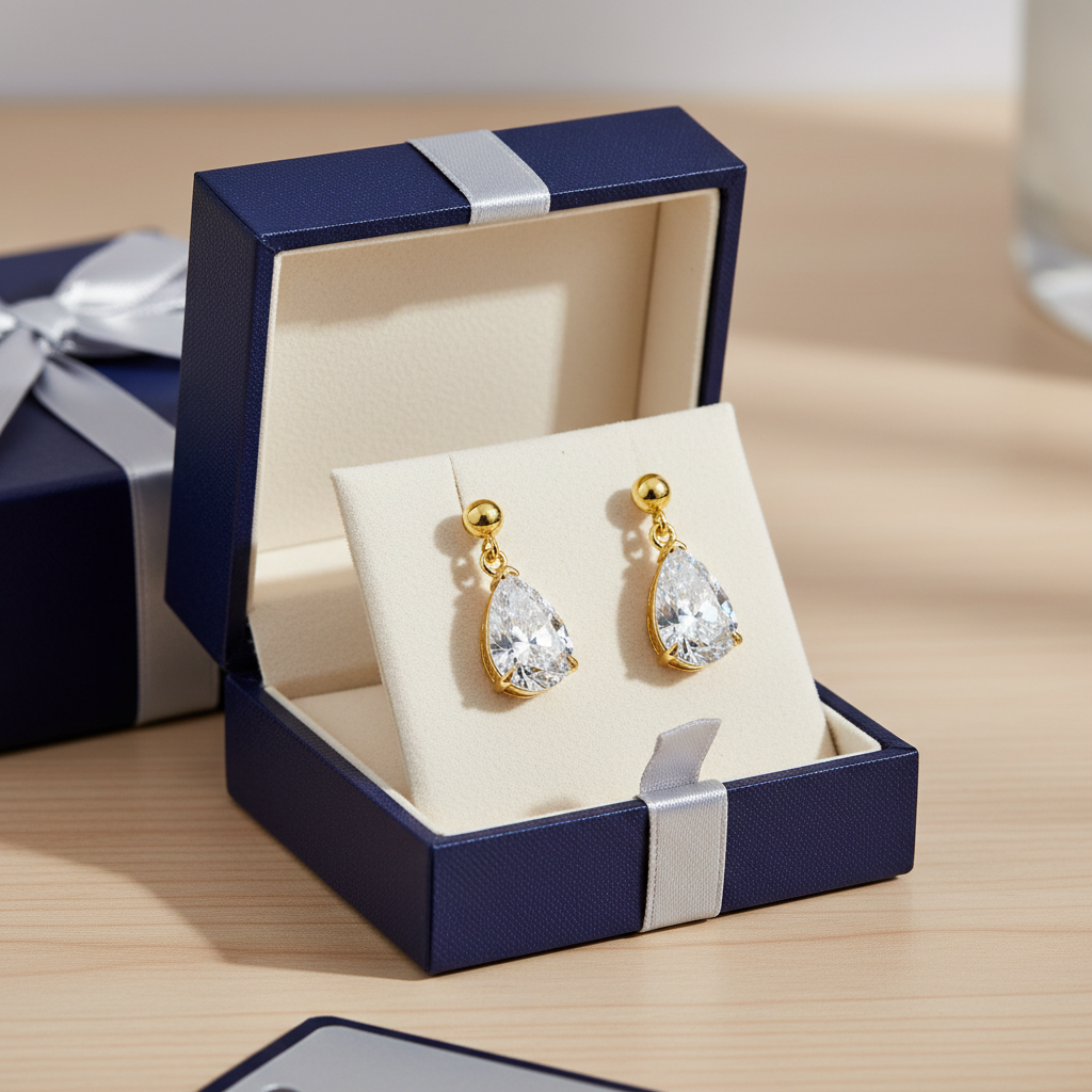 Pear-shaped diamond drop earrings in luxury gift box - gift-ready presentation