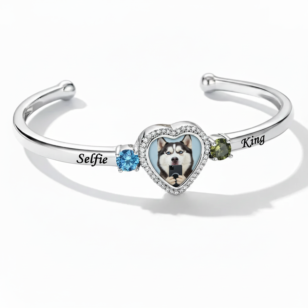 Delicate Heart Locket Bangle — Adjustable Fit, Timeless Sparkle B4002