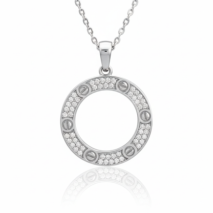 Silver Circle Pendant Necklace - White Background