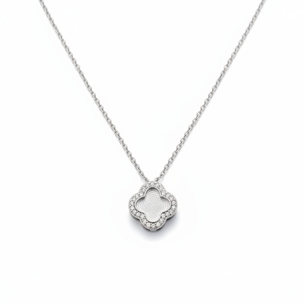Silver Clover Necklace - White Background