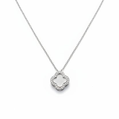 Silver Clover Necklace - White Background