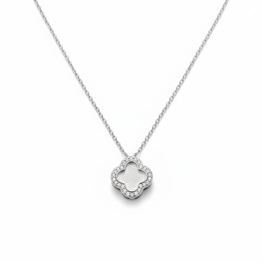 Silver Clover Necklace - White Background