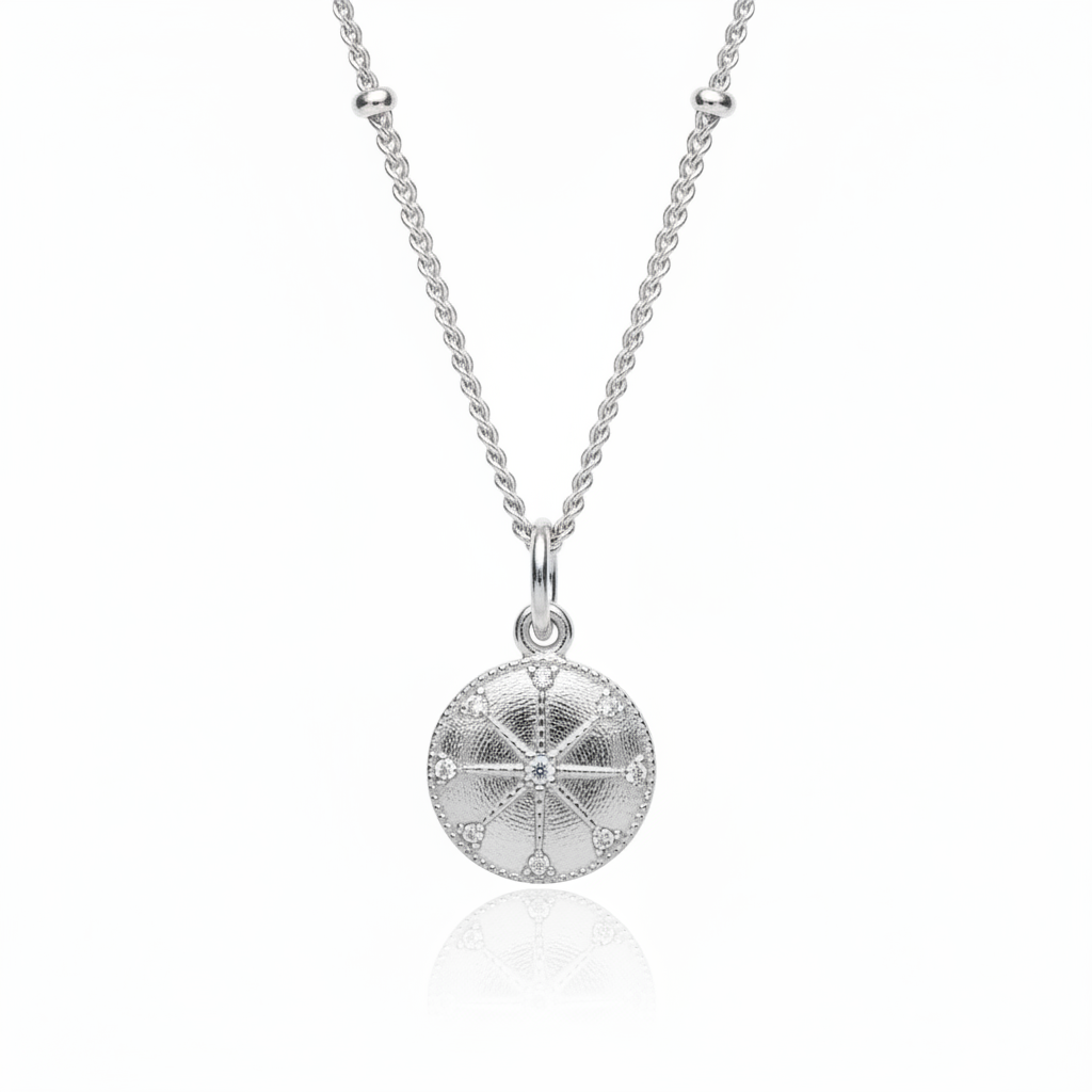 Silver compass pendant necklace