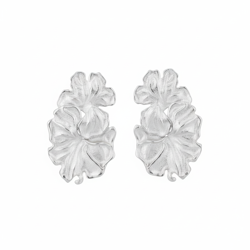 Silver double flower earrings corrected