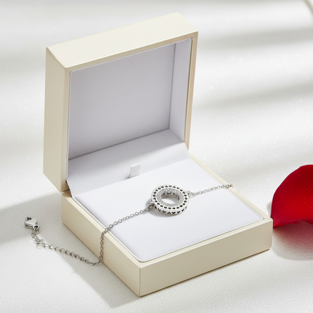 Silver heart bracelet gift box