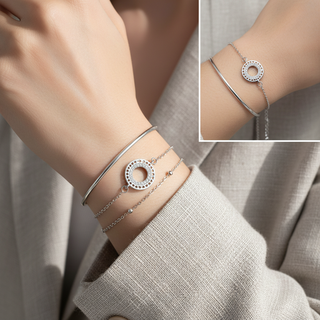 Silver heart bracelet layering