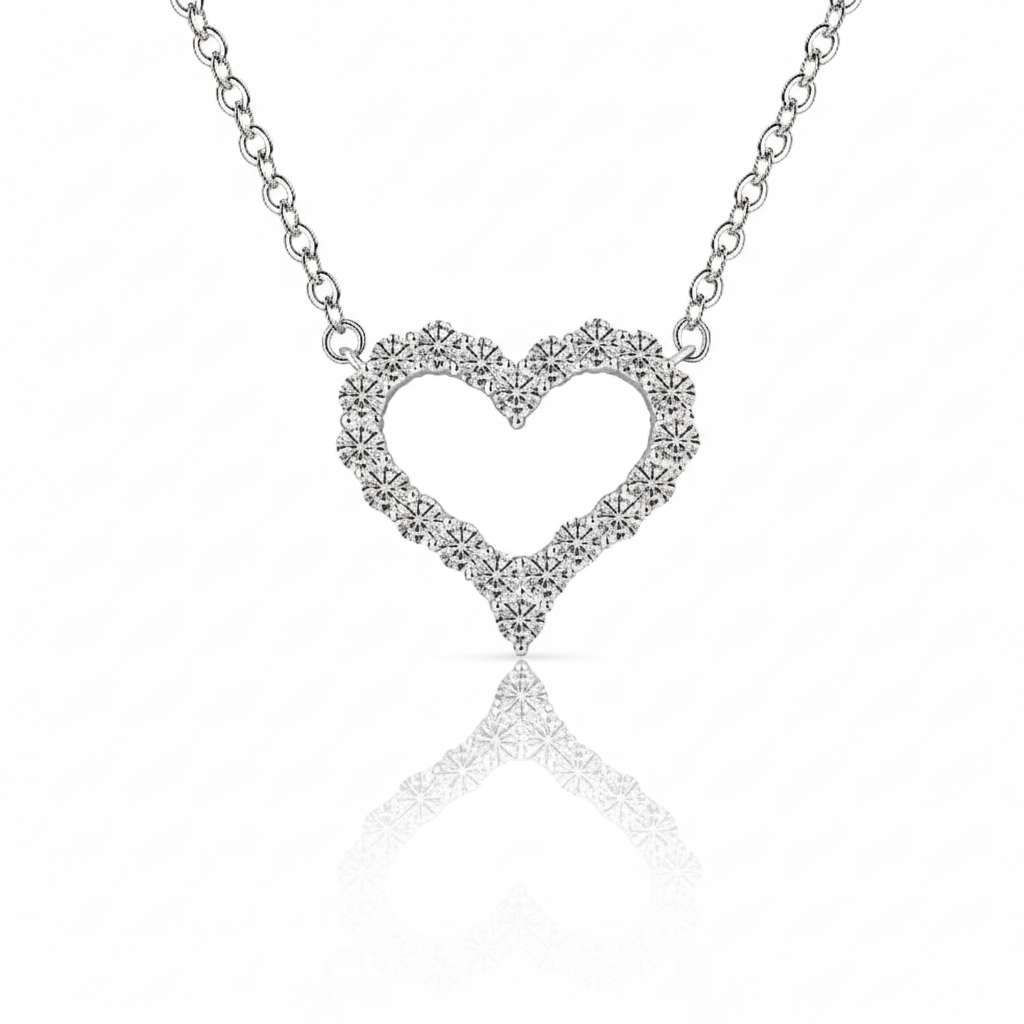 Silver Heart Pendant Necklace - White Background