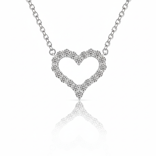 Silver Heart Pendant Necklace - White Background