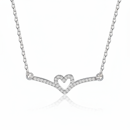 Silver Heart Wings Necklace - White Background