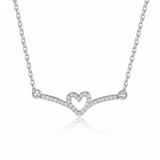Silver Heart Wings Necklace - White Background