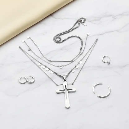 Silver Necklace Flat Lay
