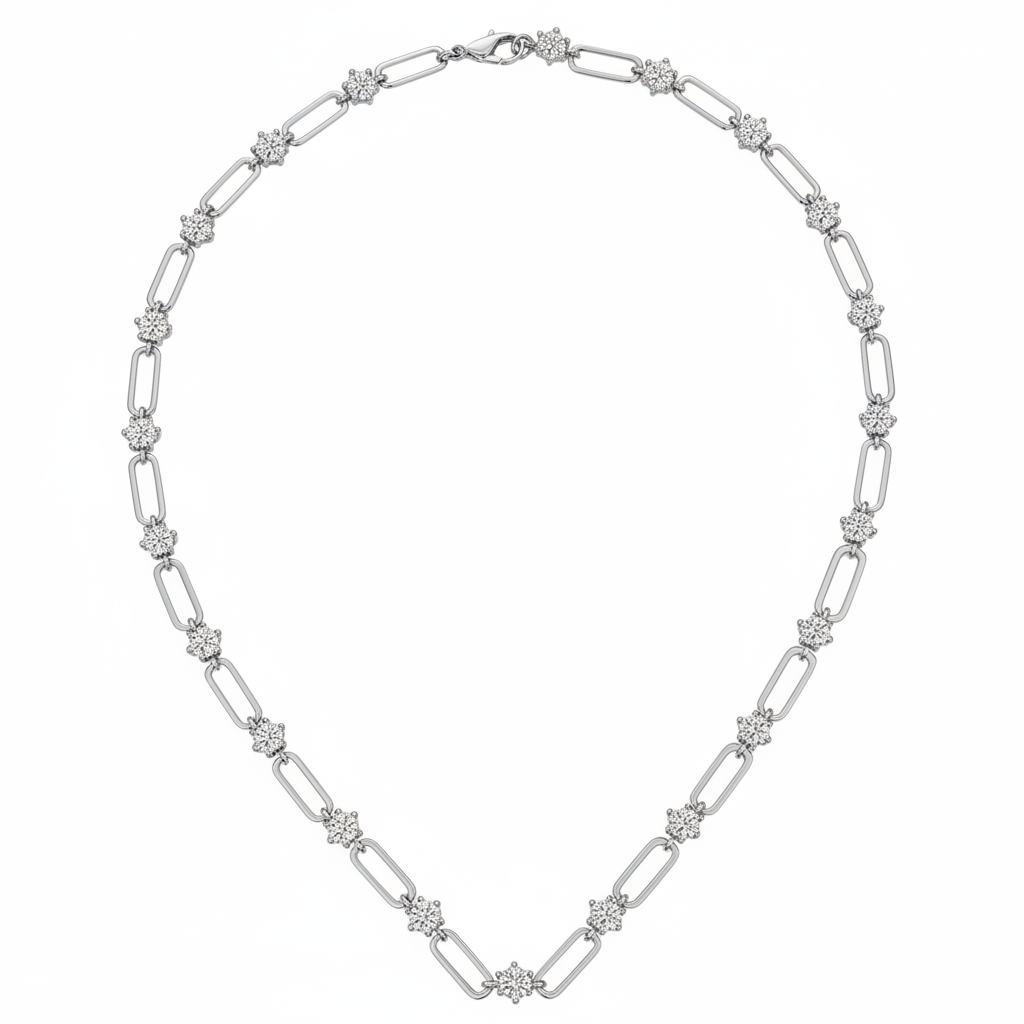 Silver Paperclip Chain Necklace - White Background