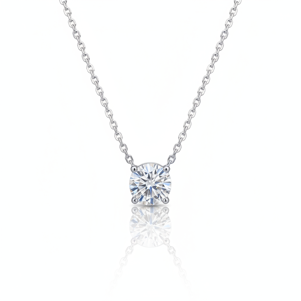 Silver Solitaire Necklace - White Background