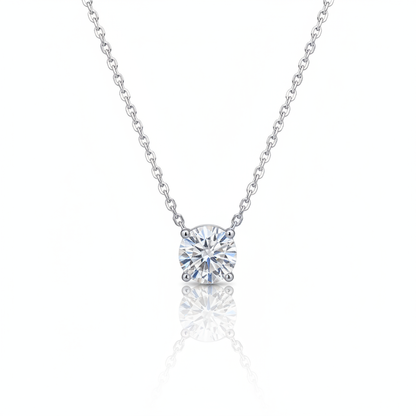 Silver Solitaire Necklace - White Background