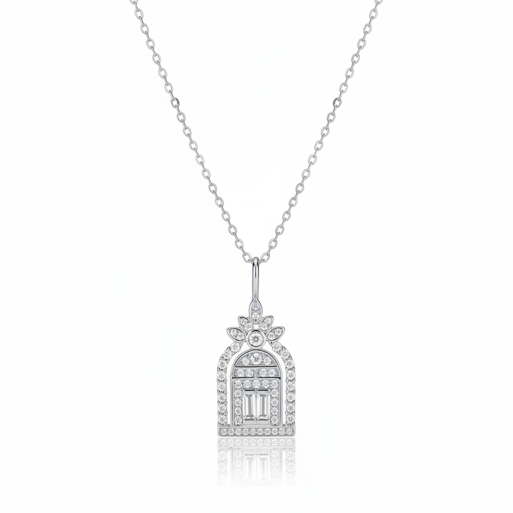 Silver version of arched door pendant