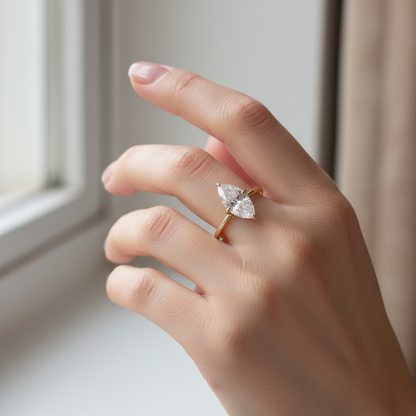 Vertical Marquise Ring - Hand Detail