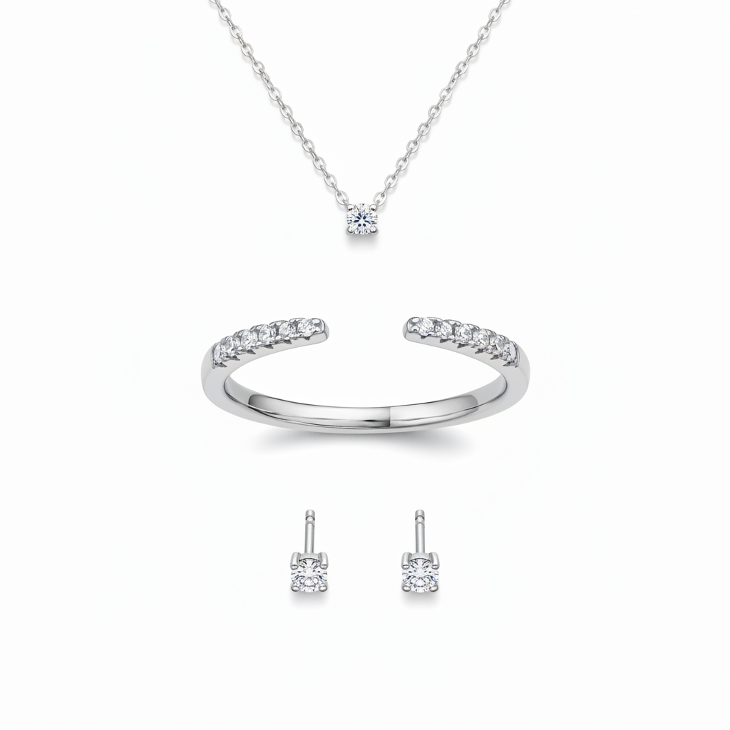 White Background Flat Lay with Jewelry