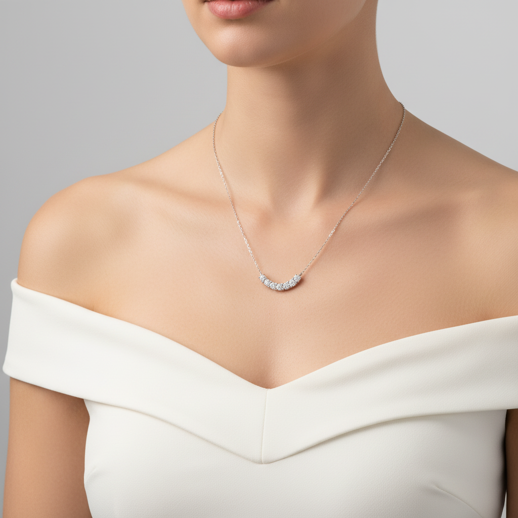 White off-shoulder model
