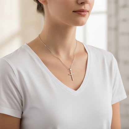 Woman Wearing Cross Necklace