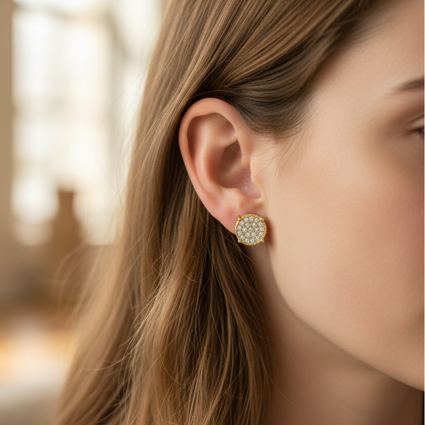 Woman wearing diamond stud earrings - lifestyle shot 2